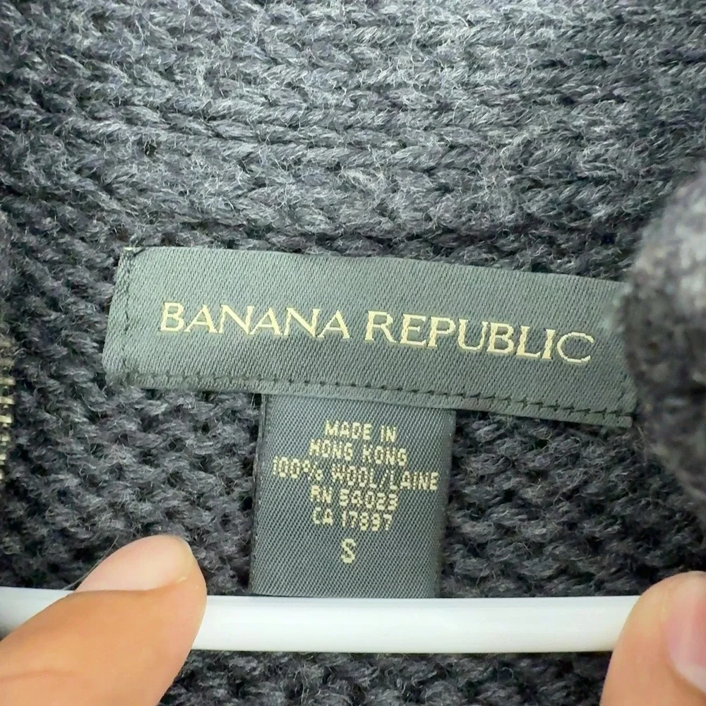 Banana Republic Sweater Mens S Gray Wool Full Zip Mock Neck Ribbed Casual Winter